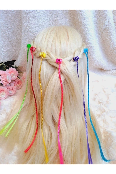 Akse RENGARENK UNİCORN 6'LI TAKMA ÖRGÜ SAÇ TOKA PEMBE SARI MOR MAVİ RENKLİ