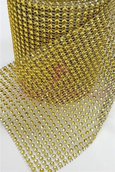 Aker Hediyelik 24 Sıra Taş Gold 1m 24lü Sıralı Gofret Kristal Taş Görünümlü Gofret Plastik Şerit Altın Rengi - 6