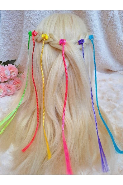 Akse RENGARENK UNİCORN 6'LI TAKMA ÖRGÜ SAÇ TOKA PEMBE SARI MOR MAVİ RENKLİ - 4