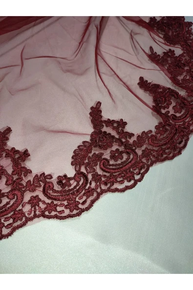 çeyizhome Bordo Dantelli Gelin Ve Ayyıldız Damat Kına Örtüsü Eldiveni Ve Kemeri Ile Kına Özel Duvak Seti - 4