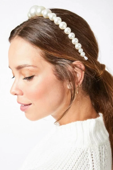 Enyuya Kadın Büyük Incili Taç , Saç Bandı , Aksesuar , Saç Tacı Gelin Taçı - 2