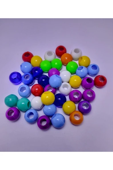 Sermet Süs Dünyası (100 GRAM) 14 Mm Karışık Renkli Geniş Delikli Boncuk - Plastik Makreme Boncuğu