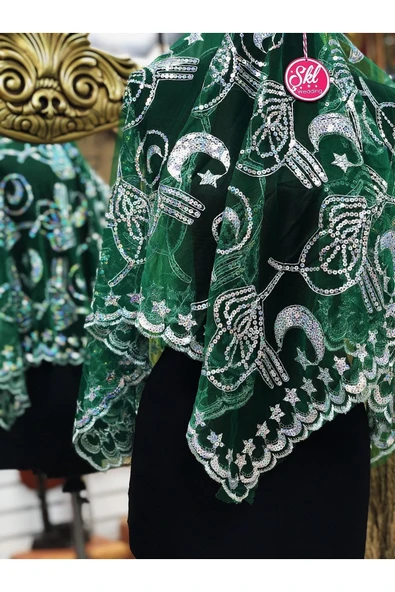 Uğurlu Avm Yeşil Osmanlı Turalı Damat Sadıç Kına Örtüsü Kına Duvağı 2eldiven - 2