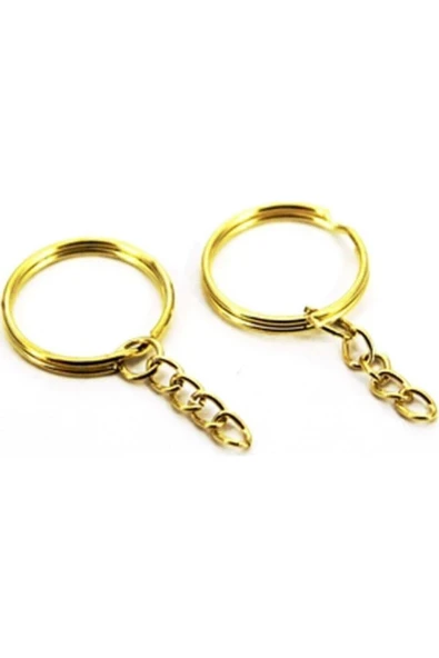 HİSARAKSESUAR 25 Li Anahtarlık Halkası Zincirli Gold Rengi Gold 25 Adet