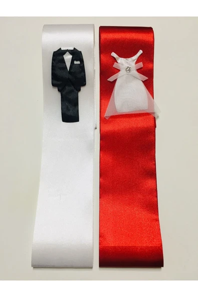 Sermet Süs Dünyası Gelin Damat Takı Kurdelası Kırmızı-Beyaz (2 Metrelik Takı Kurdelesi)