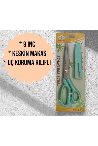 YİĞİT TİCARET TAKSUN / KUMAŞ TERZİ MAKASI / ÇOK KESKİN / UÇ KORUMA KILIFLI / 9 "INÇ