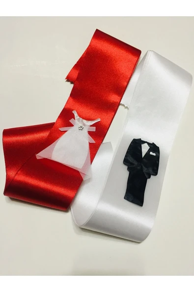 Sermet Süs Dünyası Gelin Damat Takı Kurdelası Kırmızı-Beyaz (2 Metrelik Takı Kurdelesi) - 2