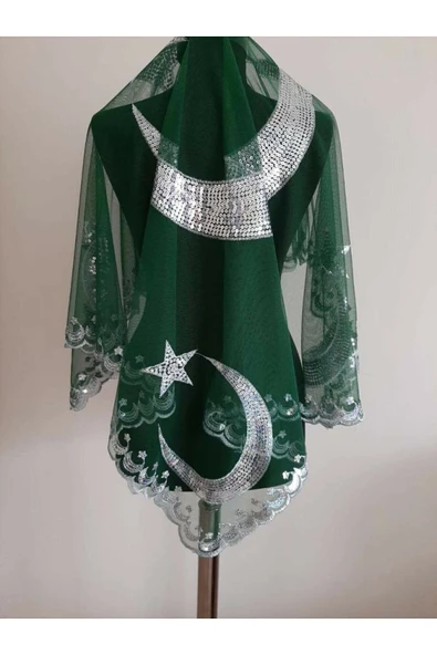 Sermet Süs Dünyası Yeşil Damat Sağdıç Örtüsü Duvak Kına Alı Kına Örtüsü Damat Şalı Eldiven Hediyeli Düğün Şalı - 2
