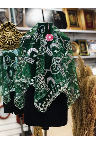 Uğurlu Avm Yeşil Osmanlı Turalı Damat Sadıç Kına Örtüsü Kına Duvağı 2eldiven