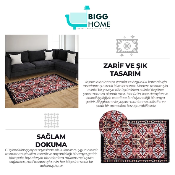 Bigghome Kilim, Makinede Yıkanabilir, Modern Desenli, 120x180 cm, SA25EU - 4