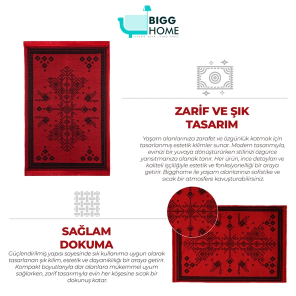 Bigghome Kilim, Makinede Yıkanabilir, Modern Desenli, 120x180 cm, SA25CY - 2