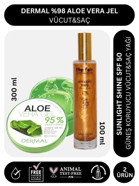 the fair. Shine Spf 50 /pa Güneş Koruyucu Vücut ve Saç Yağı 100 ml ve Dermal Aloe Vera Jel 300 ml