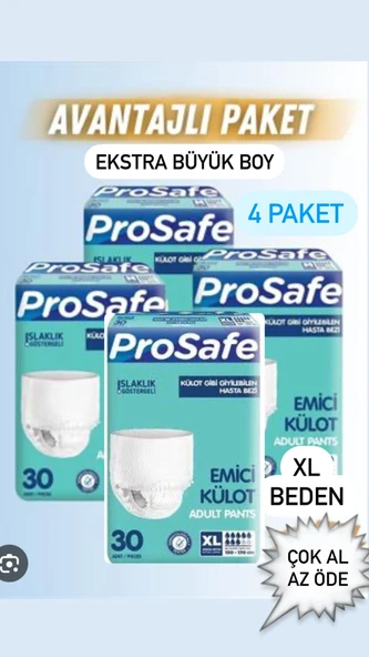 Prosafe Emici Külot Ekstra Büyük Boy XL 30'lu 4 Adet Hasta Bezi ( EN AZ 2 ADET SEPETE EKLENMELİDİR )