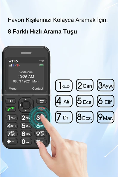 Welio WKEY T200 Tuşlu Cep Telefonu Kameralı Asker Telefonu Yaşlı Cep Telefonu (KVK GARANTİLİ) - 5
