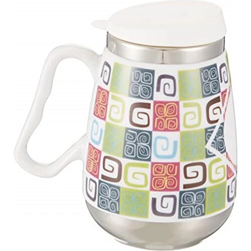 AND OUTDOOR AND325B Içi Çelik Dışı Desenli Seramik Kupa Mug, 400 ml