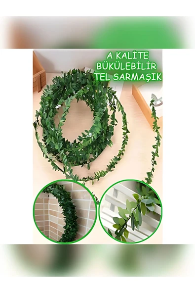rkmstore 7 Metre Tel Yaprak Doğalgaz Borusu Süsü Şerit Yapay Taç Sarmaşık Çiçek Süs - 2