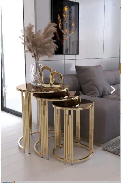 ECOL DESİNGS Ecol Gold Metal Zigon Sehpa Yeşil Şimsek Siyah 'kırılmaz Cam' - 5