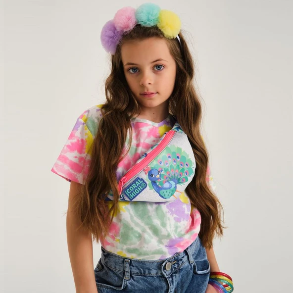 Coral High Pembe Mavi Kaplumbağa Üçlü Okul Çantası ve Bel Çantası Seti - Kız Çocuk - Resim 6