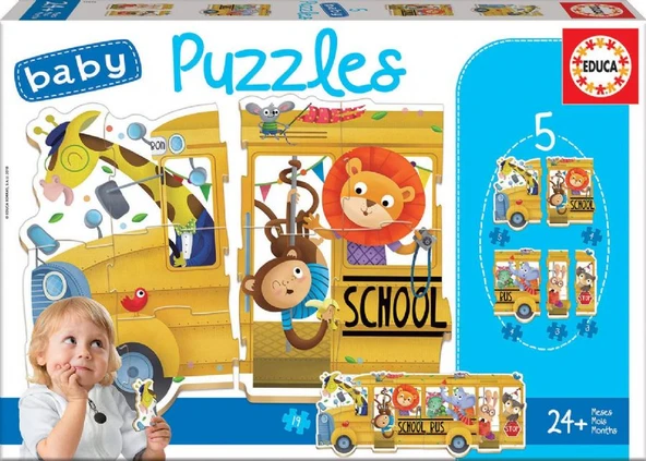 Educa 19 Parça Hayvanlar ve Okul Otobüsü Baby Puzzle