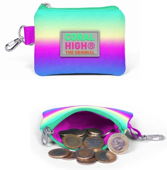 Coral High Çok Renkli Kız Çocuk Tatil/Seyahat Seti (Valiz-Bel Çantası-Cüzdan) - Resim 5