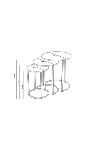Deepport Cvs Aksesuar 3'lü Zigon Sehpa Takımı Gümüş Metal Ayak - Siyah Kırılmaz Cam - Resim 3