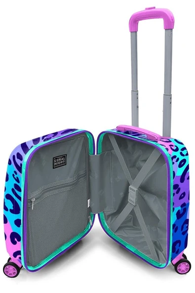 Coral High Mor Desenli Kız Çocuk ve Kadın Mini Kabin Boy Tekerlekli Valiz - Resim 2