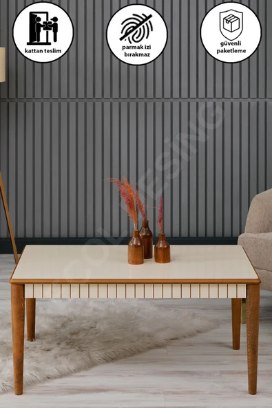 FAYMEND Luna Krem Lüx Ahşap Orta Sehpa - Resim 4