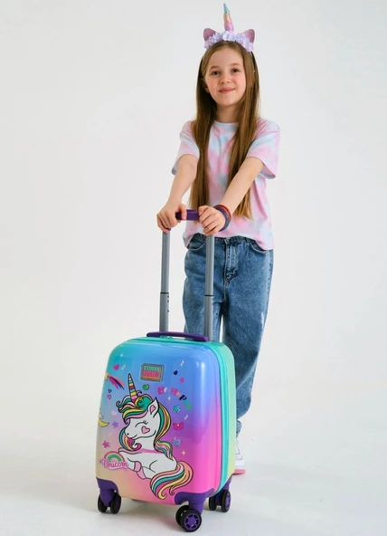 Coral High Yeşil Mor Unicorn Kız Çocuk Seyahat Seti (Valiz-Bel Çantası-Cüzdan) - 2