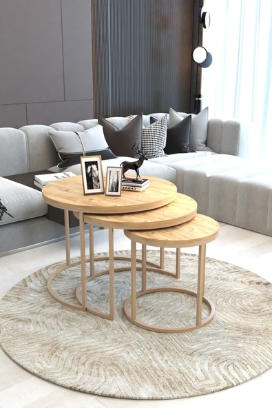FAYMEND Lüks 3'lü Orta Sehpa Modern Cappuccino Atlantik Çam - 2