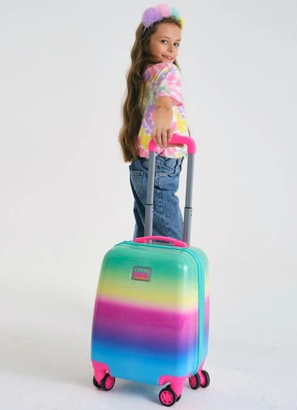 Coral High Çok Renkli Kız Çocuk Tatil/Seyahat Seti (Valiz-Bel Çantası-Cüzdan) - Resim 2