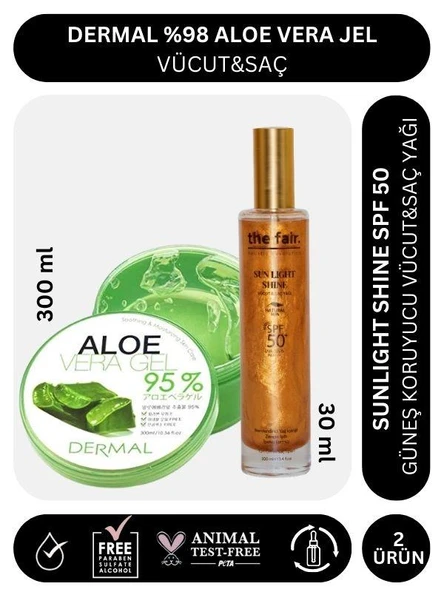 the fair. Shine Spf 50 /pa Güneş Koruyucu Vücut ve Saç Yağı 30 ml ve Dermal Aloe Vera Jel 300 ml