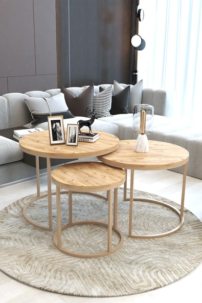 FAYMEND Lüks 3'lü Orta Sehpa Modern Cappuccino Atlantik Çam - 1