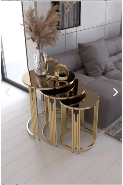 ECOL DESİNGS Ecol Gold Metal Zigon Sehpa Yeşil Şimsek Siyah 'kırılmaz Cam' - 4