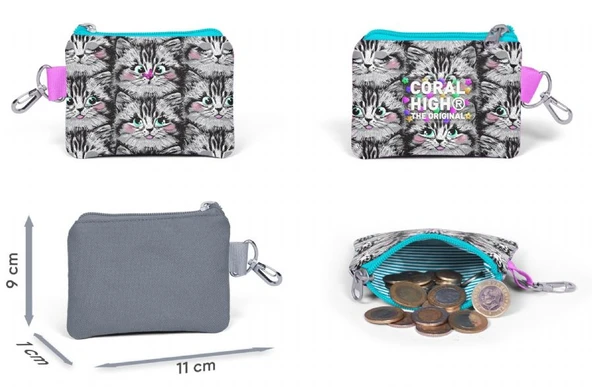 Coral High Gri Kedi Bozuk Para Çantası - Kız Çocuk - Resim 2