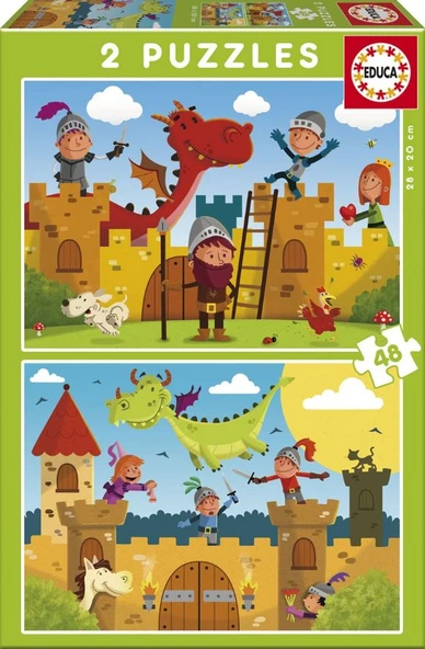 Educa 2x48 Parça Çocuk Puzzle (Dragons and Knights) ürün görseli