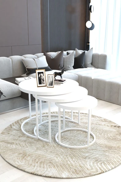 FAYMEND Lüks 3'lü Orta Sehpa Modern Beyaz - Resim 2