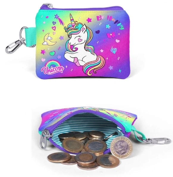 Coral High Yeşil Mor Unicorn Kız Çocuk Seyahat Seti (Valiz-Bel Çantası-Cüzdan) - 5