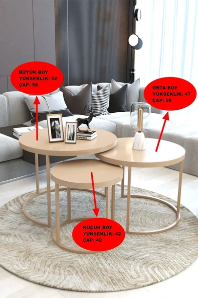 FAYMEND Lüks 3'lü Orta Sehpa Modern Cappuccino - Resim 3