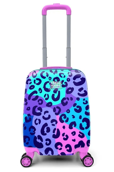 Coral High Mor Desenli Kız Çocuk ve Kadın Mini Kabin Boy Tekerlekli Valiz - Resim 4