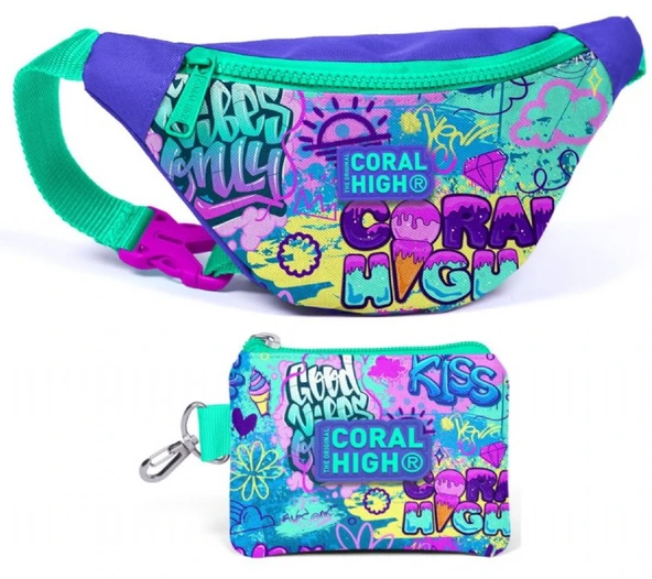 Coral High Lavanta Grafiti Kız Çocuk Beşli Okul ve Günlük Çanta Seti - Resim 4