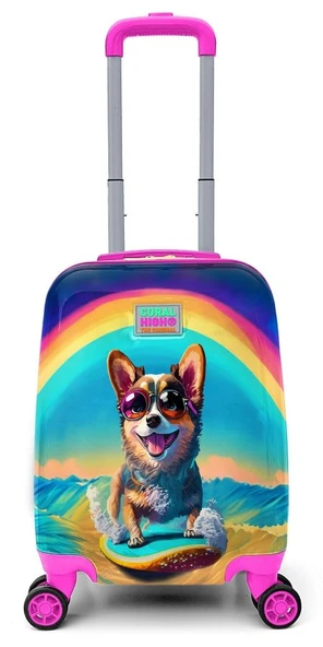 Coral High Sörf Yapan Köpek Desenli Kız Çocuk Seyahat Tatil Valizi - 3