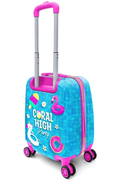 Coral High Mavi Pembe Havuz Parti Baskılı Dört Tekerlekli Kız Çocuk Seyahat/Tatil Valizi - 4
