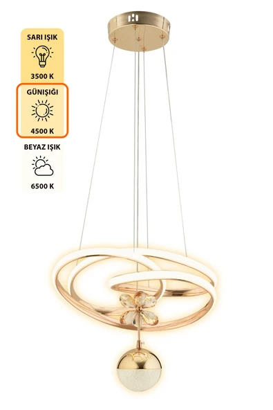 Capella Aydınlatma Eva Kumandalı 3 Renk Işık Özellikli Modern Kaplama Sarkıt Led Avize Salon Avize - 5