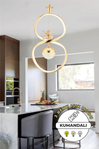 Capella Aydınlatma Kumandalı 3 Renk Işık Özellikli Modern Kaplama Sarkıt Led Avize Salon Avize