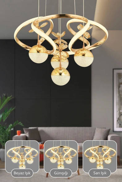 Capella Aydınlatma Octavia Kumandalı 3 Renk Işık Özellikli Modern Gold Kaplama Sarkıt Led Avize Salon Avize - 2