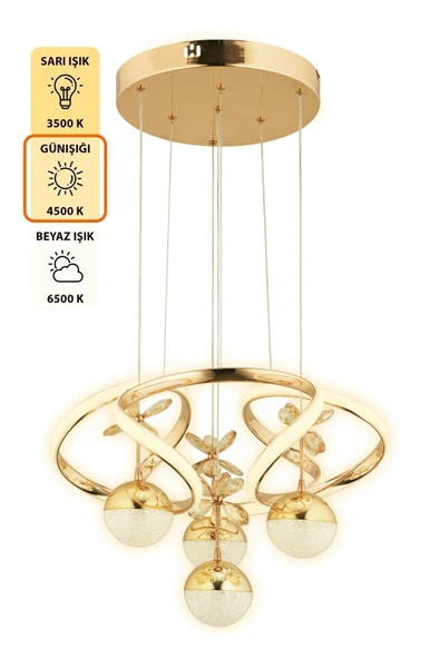 Capella Aydınlatma Octavia Kumandalı 3 Renk Işık Özellikli Modern Gold Kaplama Sarkıt Led Avize Salon Avize - 5