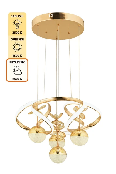 Capella Aydınlatma Octavia Kumandalı 3 Renk Işık Özellikli Modern Gold Kaplama Sarkıt Led Avize Salon Avize - 6