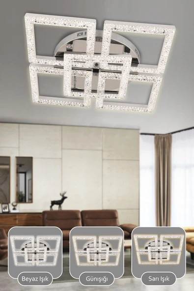 Capella Aydınlatma Kumandalı 3 Renk Işık Özellikli Dimmerli Modern Kaplama Plafonyer Led Avize Salon Mutfak Avize - 2