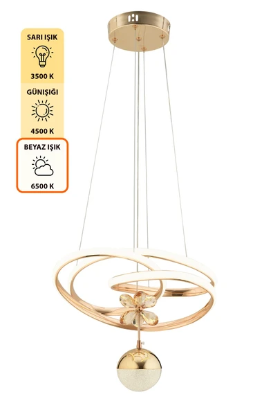 Capella Aydınlatma Eva Kumandalı 3 Renk Işık Özellikli Modern Kaplama Sarkıt Led Avize Salon Avize - 6