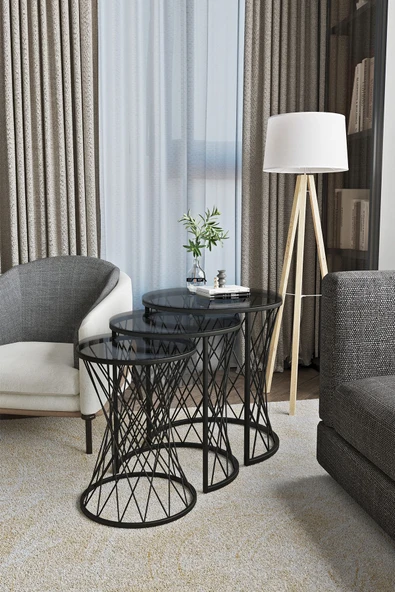 EMGA HOME Zenith zigon sehpa - Füme CAM - Resim 3